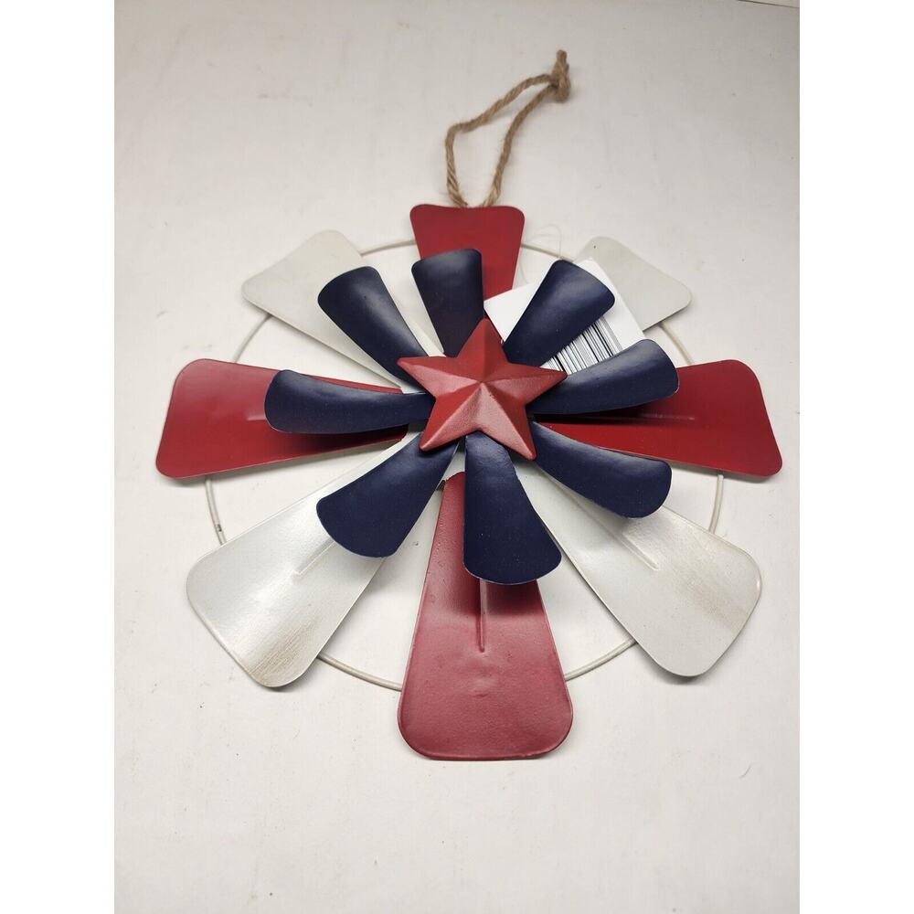 New True Living Outdoors Hanging Patriotic Spinning Windmill 9.5" Red White Blue